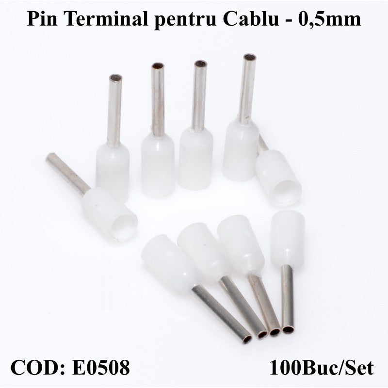 Pin Terminal de Cablu E0508 Alb, 100Buc/Set - Frize