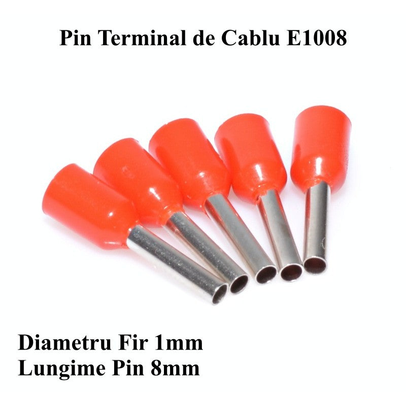Pin Terminal de Cablu E1008 Rosu, 100Buc/Set - Frize