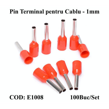 Pin Terminal de Cablu E1008 Rosu, 100Buc/Set - Frize