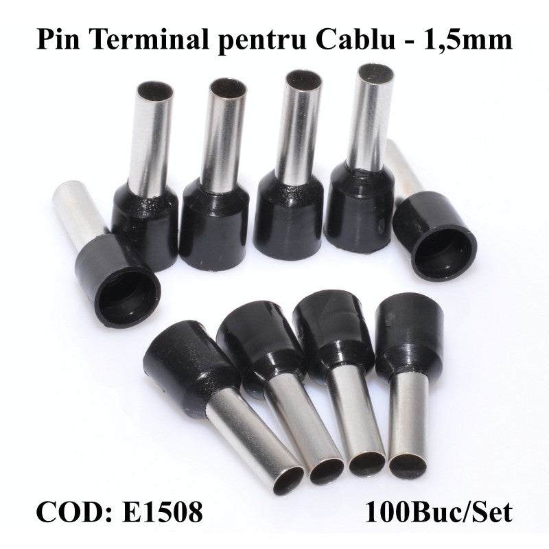 Pin Terminal de Cablu E1508 Negru, 100Buc/Set - Frize