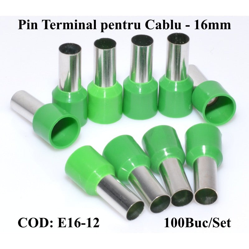 Pin Terminal de Cablu E16-12 Verde, 100Buc/Set - Frize