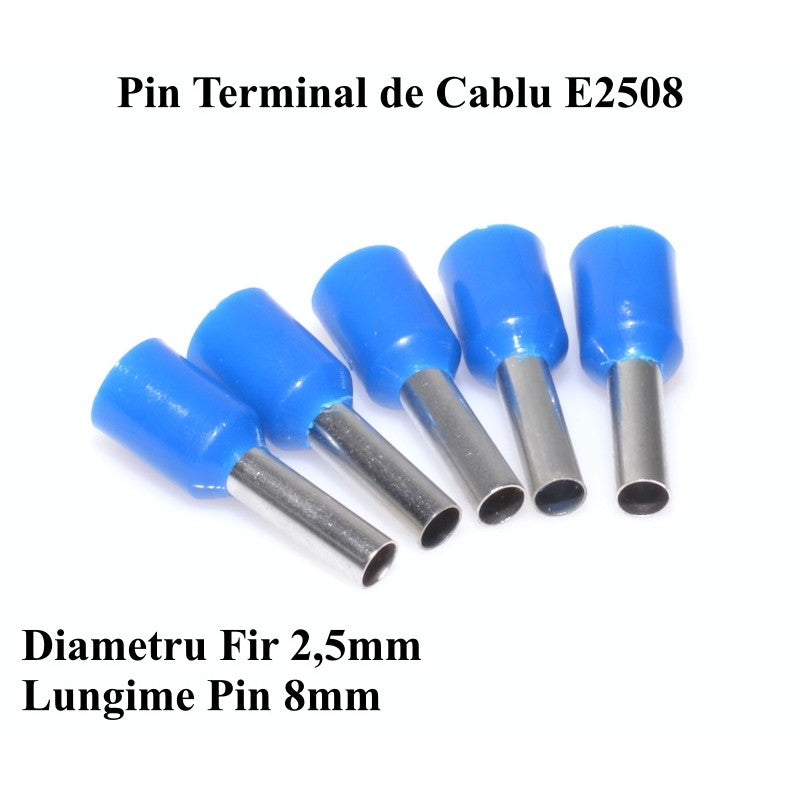 Pin Terminal de Cablu E2508 Albastru, 100Buc/Set - Frize