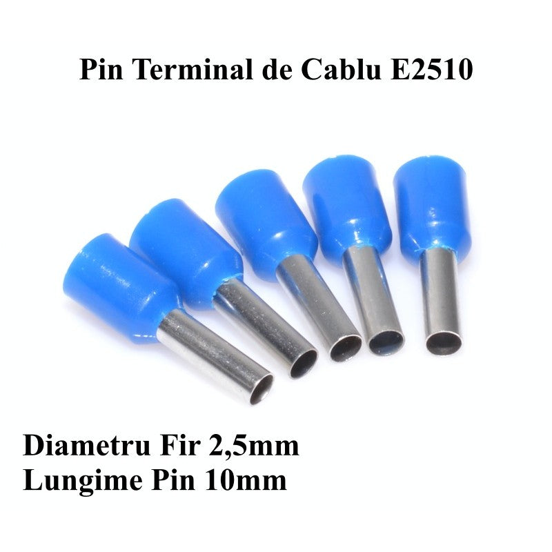 Pin Terminal de Cablu E2510 Albastru, 100Buc/Set - Frize