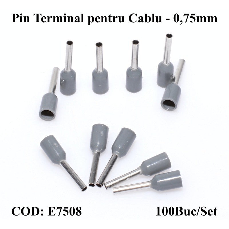 Pin Terminal de Cablu E7508 Gri, 100Buc/Set - Frize
