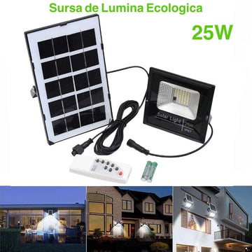 Proiector 25W cu Panou Solar și Telecomanda - Frize