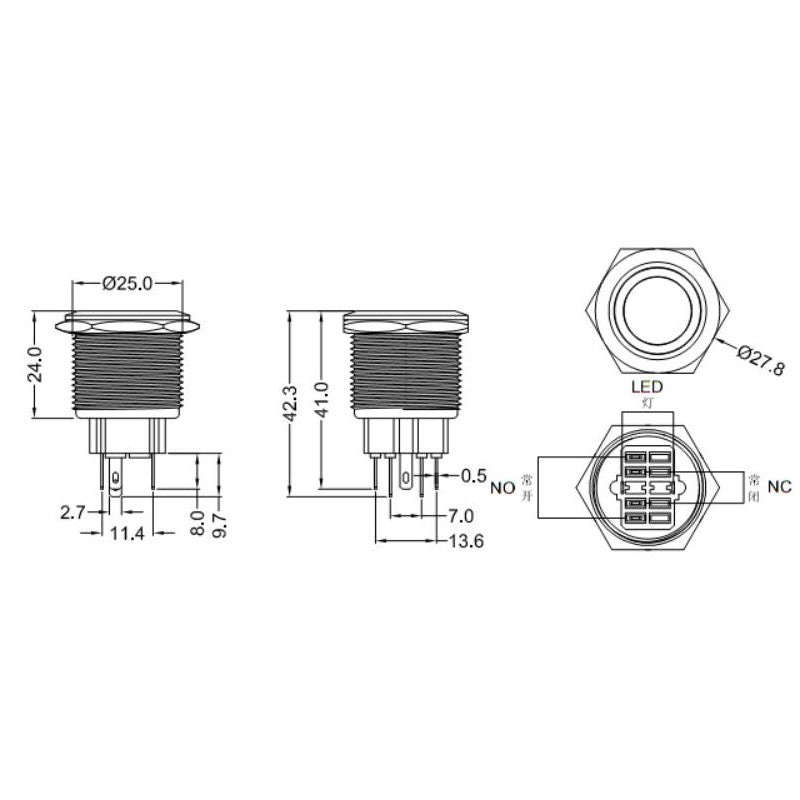 Push Buton 25mm/24V Led Verde - Frize