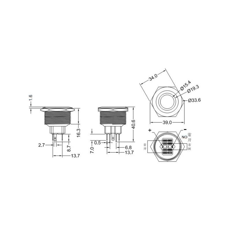 Push Buton 30mm/24V Led Albastru - Frize
