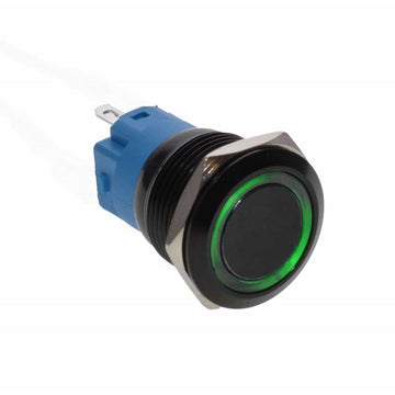 Push Buton Negru 19mm/Led Verde - Frize