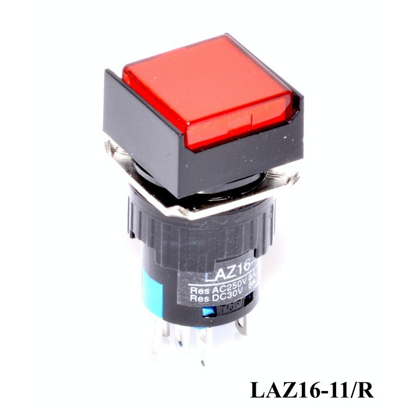 Push Buton Patrat Rosu 12V - 16mm - Frize
