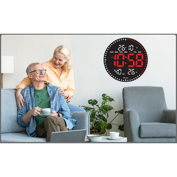 Ceas Digital de Perete 28cm cu Afișaj LED Roșu – Cronometru, Calendar, Termometru și Umiditate cu Telecomandă pentru Birou sau Casă