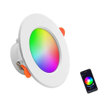 Spot RGB+CCT cu Led Inteligent Incastrat, 15W, Tuya, Control din Aplicatie, Autonomie 50000 de ore, Lumina Calda si Rece, Control Vocal, WiFi 2.4 GHz, 113mm, Alb - Frize