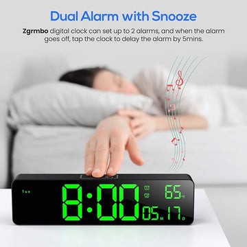Ceas Digital de Masă și Perete 26x6cm cu Afișaj LED Verde – Cronometru, Timer, Alarmă, Funcție Snooze și Temperatură cu Luminozitate Ajustabilă