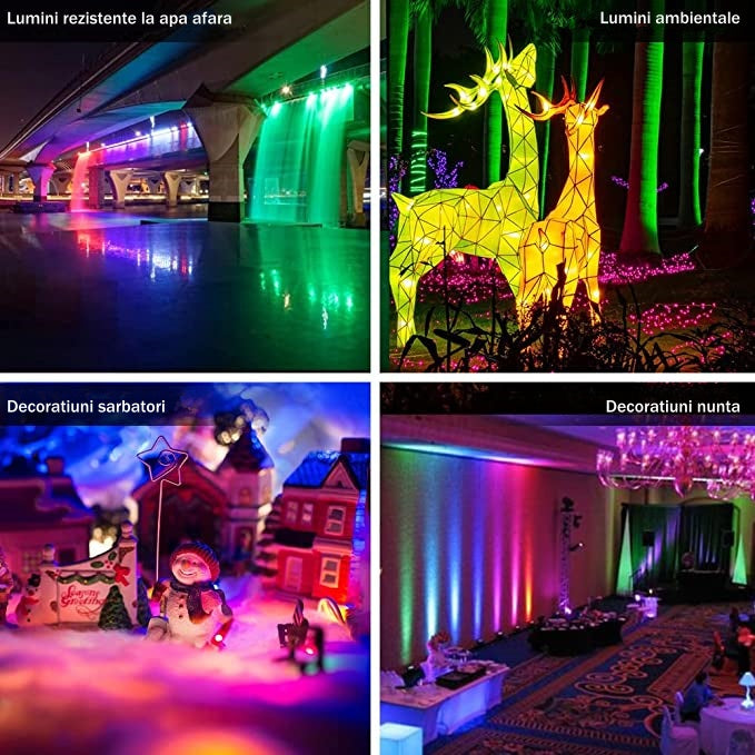 Proiector LED RGBCW Inteligent, Aplicatie, Interior/Exterior, Rezistent la Apa, Control Din Telefon Prin Internet, Sincronizare Muzica, Telecomanda, Mod Programare Lumini, 72W, Negru - Frize
