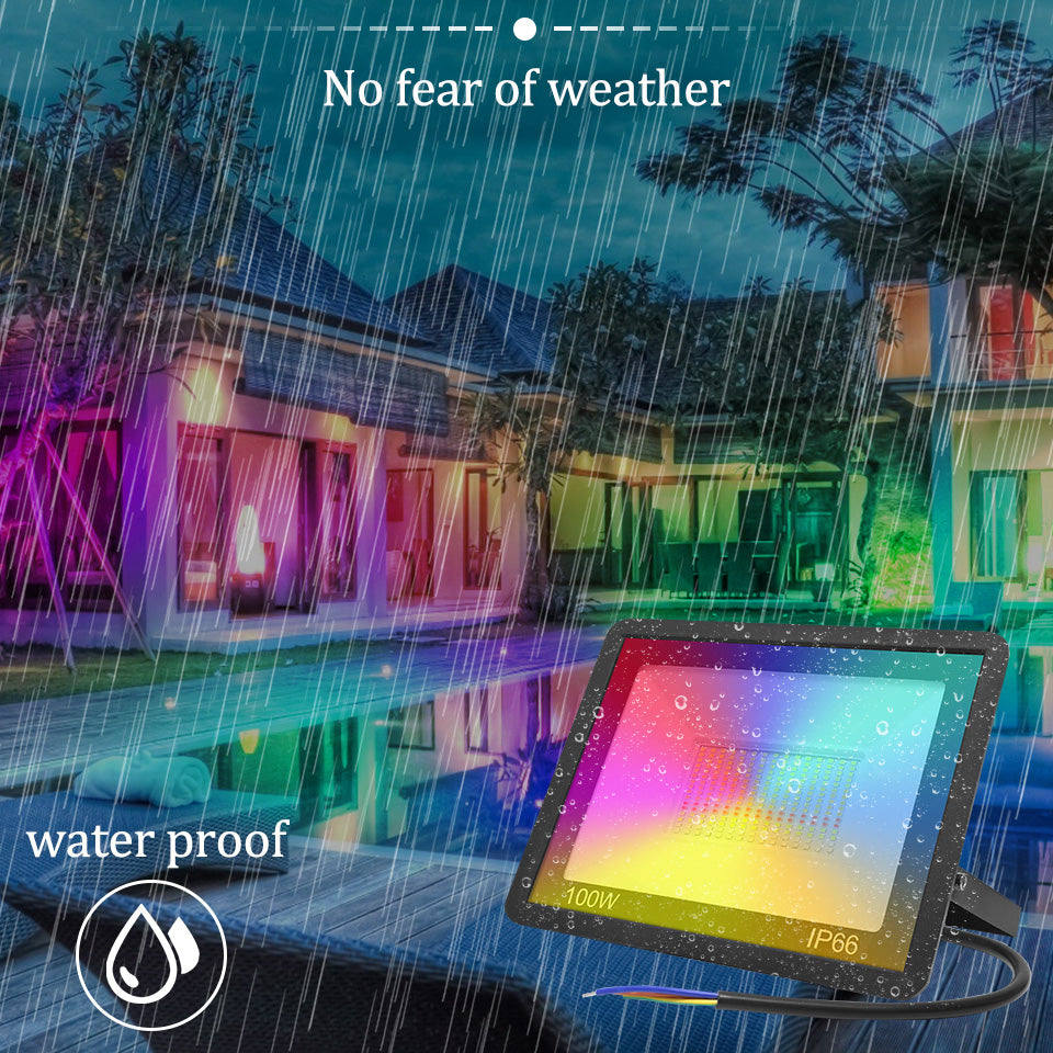 Proiector LED RGBCW Inteligent, Aplicatie, Lumina UV, Interior/Exterior, Rezistent la Apa, Control Din Telefon Prin Internet, Sincronizare Muzica, Telecomanda, Mod Programare Lumini, 100W, Negru - Frize