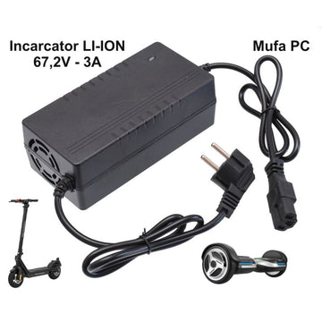 Incarcator Li-ion 67,2V/3A Pentru Trotinete Electrice, Biciclete, Hoverboard, Scooter, Negru - Frize
