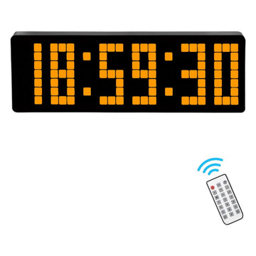 Ceas Digital de Masa si de Perete cu Lumina Led Portocaliu, Cronometru, Timer, Calendar, Alarma, Termometru, Functie Snooze, 5 Trepte de Intensitate, Telecomanda, 32cm
