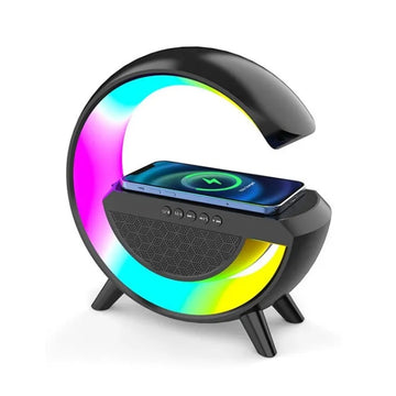 Lampa de Veghe cu Boxa Bluetooth si Incarcare Wireless, RGB, Luminozitate Reglabila, Radio, Negru