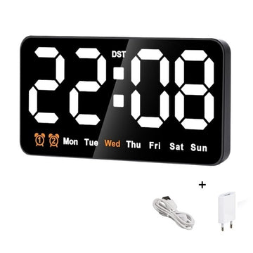 Ceas Digital de Masa si de Perete cu Lumina Led Alb, Alarma, Calendar, Temperatura, Functie Snooze, Mod de Noapte, 11x21cm