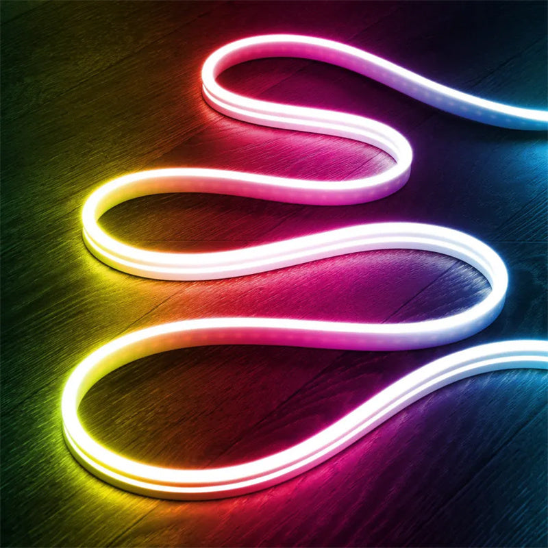 Kit Banda Led Neon RGBIC Inteligenta, WI-FI, Exterior/Interior, Rezistenta la Apa, Control Din Telefon Prin Internet, Conectare USB, Sincronizare Muzica, Telecomanda, 3M/5V - Frize