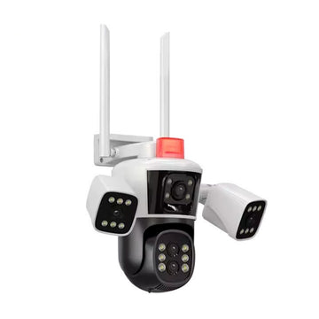 Camera de Supraveghere cu 3 Obiective WiFi VTM®, 16MP, Ultra HD, Zoom Optic 10X, Ultra-Wide, Exterior/Interior, Rotire 360°, LED, Comunicare Bidirectionala, Alarma si Senzor de Miscare, Alb