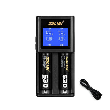 Incarcator Inteligent Pentru 2 Acumulatori, Ecran Mare Lcd, Incarcare Rapida, Afisare Voltaj si Amperaj, Compatibil cu 18350, 18650, 26650, 20700, 21700, AAA, AA, Ni-cd, Ni-md, Negru - Frize