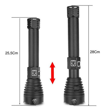 Lanternă Profesională LED XHP90 cu Încărcare USB Tip C și Acumulatori Incluși – Iluminare până la 500m pentru Pescuit, Camping, Vânătoare și Protecție, Neagră