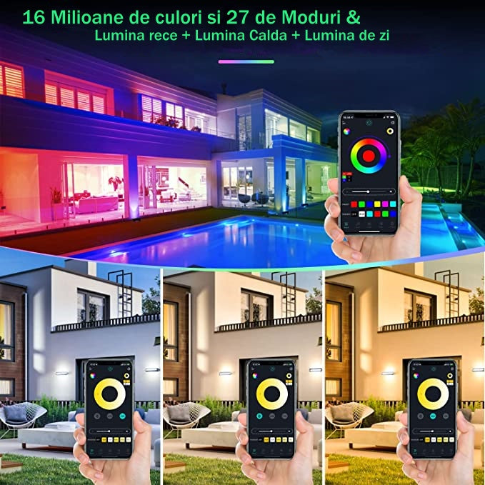 Proiector LED RGBCW Inteligent, Aplicatie, Interior/Exterior, Rezistent la Apa, Control Din Telefon Prin Internet, Sincronizare Muzica, Telecomanda, Mod Programare Lumini, 30W, Negru - Frize