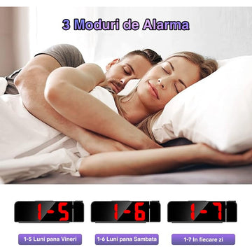 Ceas Digital de Masă cu Proiecție LED Roșu, Alarma și Termometru – Funcție Snooze, Luminozitate Ajustabilă, Dimensiuni 20x8cm, pentru Birou sau Dormitor