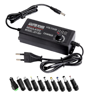 Alimentator Reglabil Universal 3-36V, 2000mA, Afisaj Digital de Voltaj si 10 Conectori, AC DC, Negru - Frize