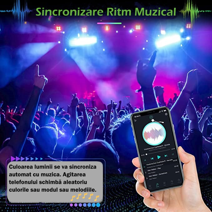 Proiector LED RGBCW Inteligent, Aplicatie, Interior/Exterior, Rezistent la Apa, Control Din Telefon Prin Internet, Sincronizare Muzica, Telecomanda, Mod Programare Lumini, 30W, Negru - Frize