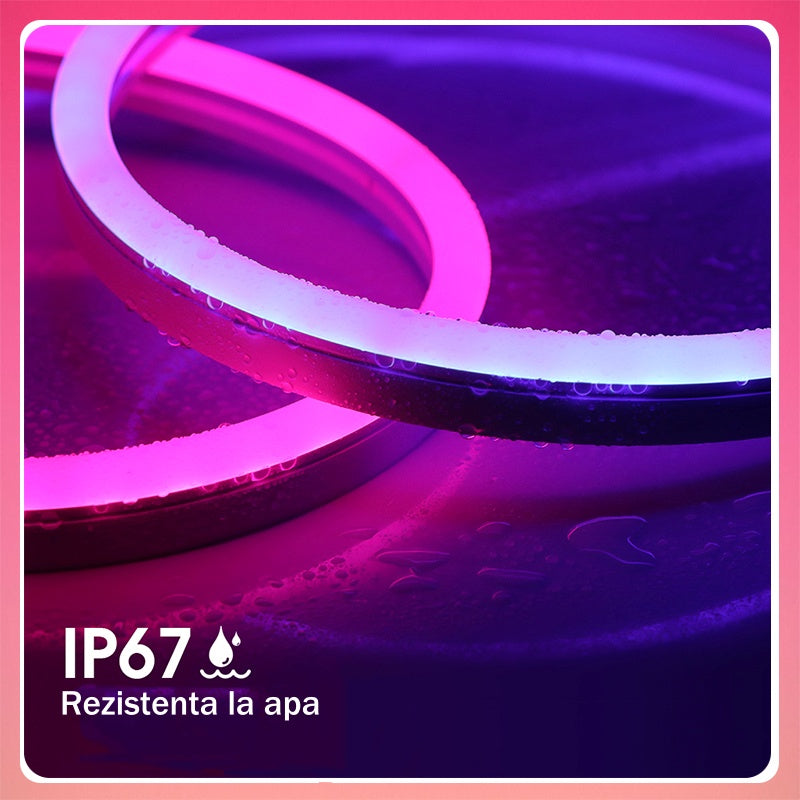 Kit Banda Led Neon RGBIC Inteligenta, WI-FI, Exterior/Interior, Rezistenta la Apa, Control Din Telefon Prin Internet, Conectare USB, Sincronizare Muzica, Telecomanda, 3M/5V - Frize