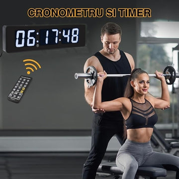 Ceas Digital de Masă și Perete 34x9cm cu LED Alb, Cronometru, Timer și Alarmă – Afișaj cu Luminozitate Ajustabilă pentru Birou sau Spații Comerciale