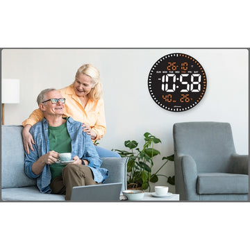 Ceas Digital de Perete 28cm cu LED Portocaliu – Afișaj pentru Calendar, Temperatură, Umiditate, Cronometru și Telecomandă pentru Birou sau Casă