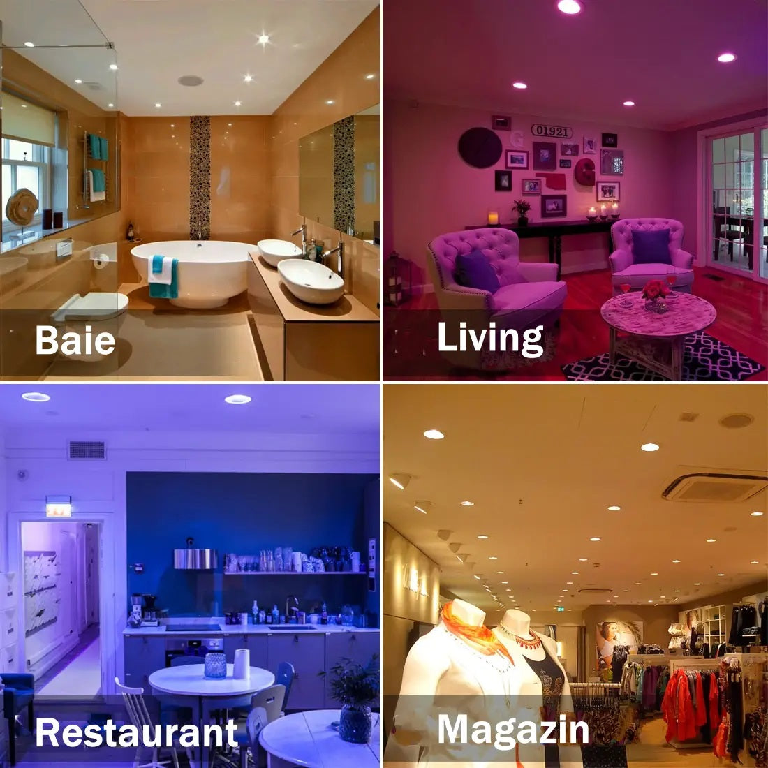Spot RGB+CCT cu Led Inteligent Incastrat, 10W, Tuya, Control din Aplicatie, Autonomie 50000 de ore, Lumina Calda si Rece, Control Vocal, WiFi 2.4 GHz, 113mm, Alb - Frize