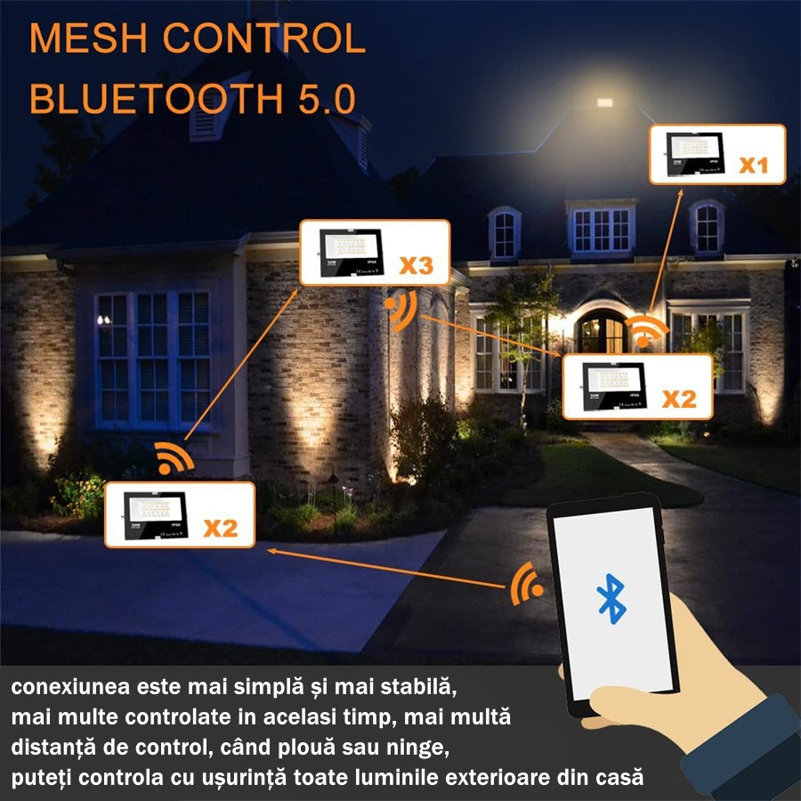 Proiector LED RGBCW Inteligent, Aplicatie, Lumina UV, Interior/Exterior, Rezistent la Apa, Control Din Telefon Prin Internet, Sincronizare Muzica, Telecomanda, Mod Programare Lumini, 100W, Negru - Frize