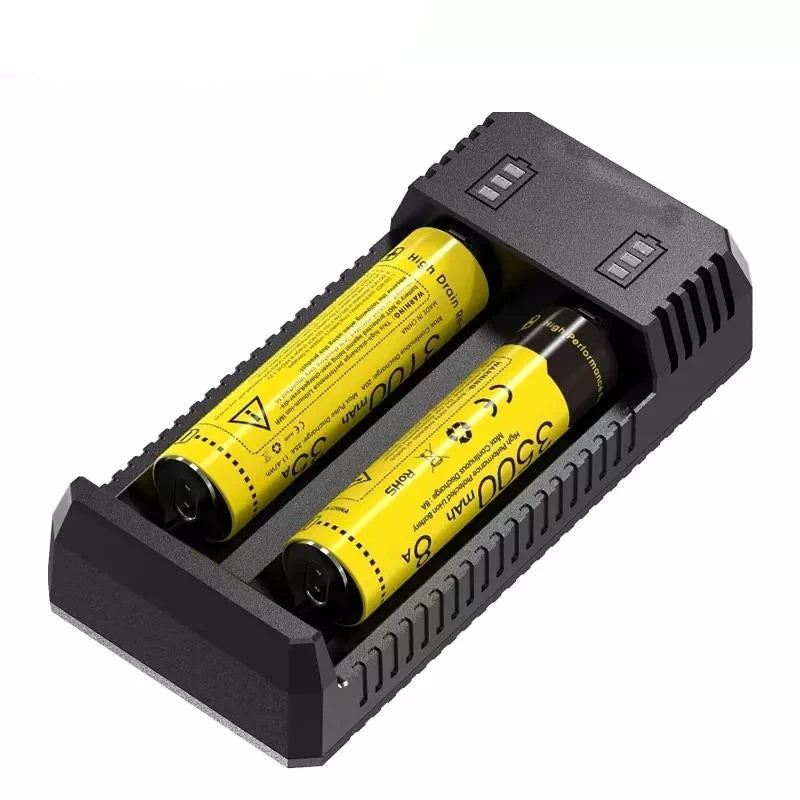 Incarcator Pentru 2 Acumulatori Li-ion Ni-MH Ni-Cd Afisaj Baterie, Compatibil cu 26650 22650 18650 18490 18350 17500 14500 10440 16350 CR123 - Frize