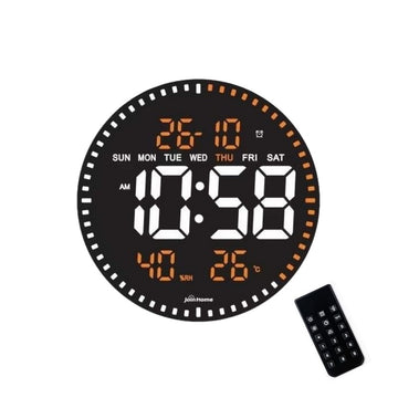 Ceas Digital de Perete cu Lumina Led Portocaliu, Secundar, Calendar, Temperatura, Termometru, Cronometru, Telecomanda, Afisare Umiditate, 28cm