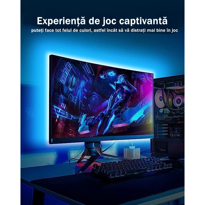Kit Banda Led RGB pentru TV, Lungime 3M, Control din Aplicatie, Iluminare Personalizata cu Banda LED USB, Telecomanda Inclusa, Protectie IP20, Alimentare 5V - Frize
