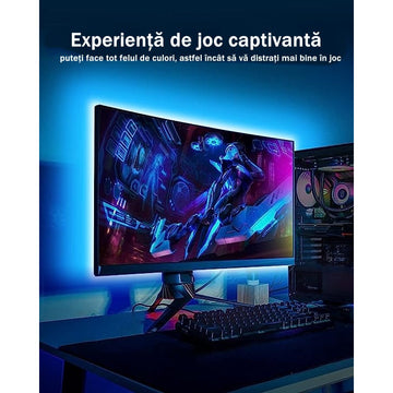 Kit Banda Led RGB pentru TV, Lungime 3M, Control din Aplicatie, Iluminare Personalizata cu Banda LED USB, Telecomanda Inclusa, Protectie IP20, Alimentare 5V - Frize