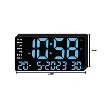 Ceas Digital de Masă cu LED Albastru – Afișaj 11x22cm cu Alarma, Calendar, Temperatura, Snooze și Mod de Noapte, 3 Niveluri de Luminozitate
