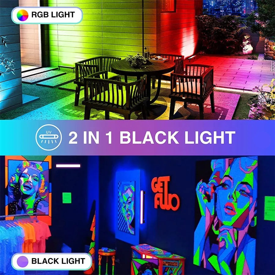 Proiector LED RGBCW Inteligent, Aplicatie, Lumina UV, Interior/Exterior, Rezistent la Apa, Control Din Telefon Prin Internet, Sincronizare Muzica, Telecomanda, Mod Programare Lumini, 100W, Negru - Frize