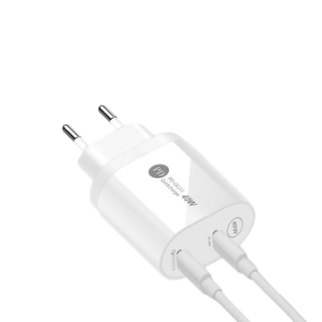 Încărcător Rapid Dual PD 40W Tip C – Compatibil cu Apple, Samsung, Huawei, Motorola și Xiaomi, 20W+20W, Alb