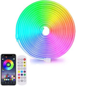 Kit Banda Led Neon RGBIC Inteligenta, WI-FI, Exterior/Interior, Rezistenta la Apa, Control Din Telefon Prin Internet, Conectare USB, Sincronizare Muzica, Telecomanda, 3M/5V - Frize