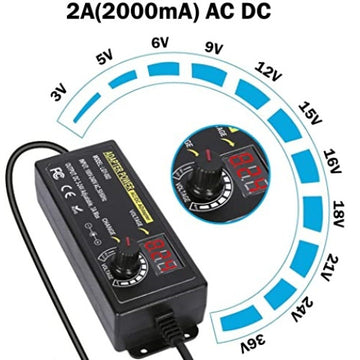 Alimentator Reglabil Universal 3-36V, 2000mA, Afisaj Digital de Voltaj si 10 Conectori, AC DC, Negru - Frize