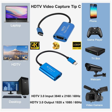 Карта за заснемане на видео, Hdmi - Type-C / HDTV, синьо