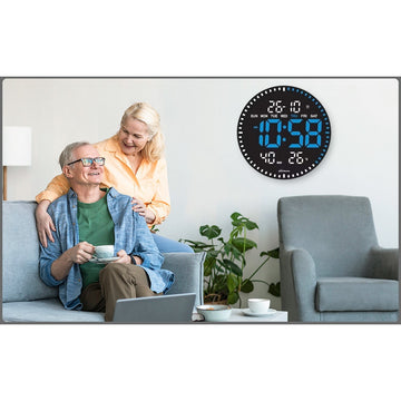 Ceas Digital de Perete 28cm cu LED Albastru – Afișaj pentru Calendar, Temperatură, Umiditate și Cronometru cu Telecomandă