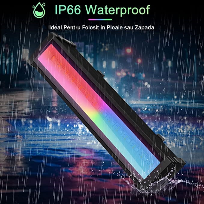 Proiector LED RGBCW Inteligent, Aplicatie, Interior/Exterior, Rezistent la Apa, Control Din Telefon Prin Internet, Sincronizare Muzica, Telecomanda, Mod Programare Lumini, 30W, Negru - Frize