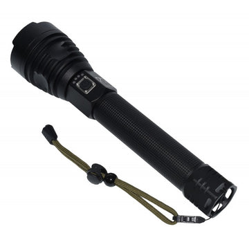 Lanterna Profesionala VTM.® cu Led, Incarcare USB, Acumulatori Inclusi, Afisaj Baterie, Distanta de Iluminare 500M, Perfecta Pentru Pescuit, Protectie, Camping si Vanatoare, Negru - Frize