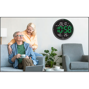 Ceas Digital de Perete 28cm cu LED Verde, Calendar, Termometru și Cronometru – Afișare Umiditate și Telecomandă pentru Birou sau Spații Comerciale