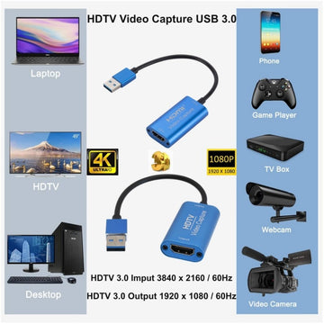 Placa Video de Captura, Hdmi - Usb 3.0 / HDTV, Albastru